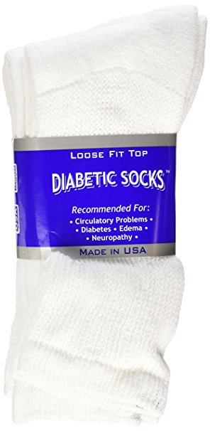 Diabetic CREW Socks MEN XL, sock size 13-15, 1 dozen Pairs, white