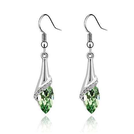 Voberry® Fahion Women's Lady Crystal Marquise Cut Teardrop Wedding Hook Earrings Gift (Green)