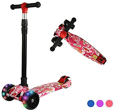 Zicosy 3 Wheel Kick Scooter - Adjustable Height Kids Kick Scooter,Lean to Steer with Extra-Wide PU LED Light Up Wheels, Kids Toys for Boys & Girls from 2 Year Old and Up
