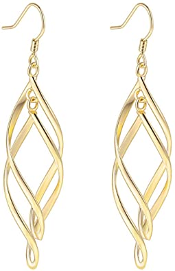 TIVANI Women's Pretty 18K Gold Plated Double/Triple/Tassel Linear Loops Design Twist Wave Hook Dangle Earrings for Women Girls