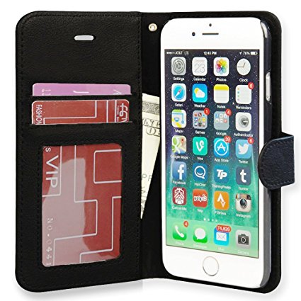 Airsspu iPhone 6S Case,iPhone 6 Leather Wallet Case,Ultra Slim Flip Book Cover Design and Card Slot, Magnetic Closure Protective Case for iPhone 6/6S 4.7 Inch-Black