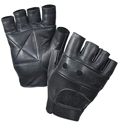 Fingerless Leather Cycle Biker Gym Gloves Cycling Body building weight lifting Black