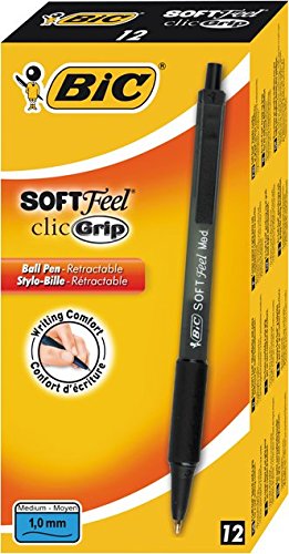 BIC Soft Feel Retractable Ballpoint Pen, Medium Point, Black, 12-Count