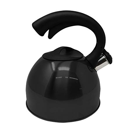 Elevate Home Products 3.0 Liter Tea Kettle, Natural Stone Marble Finish with 1 Touch Ergonomic Anti-Hot Handle, Anti-Rust 18/8 Stainless Steel Food Grade Whistling Stovetop Teapot (3.2 Qt) (Black-C)