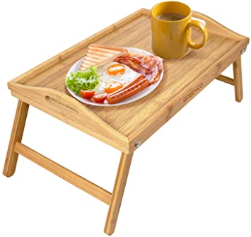 Greenco Bamboo Foldable Breakfast, Laptop Desk, Bed Table, Serving Tray-2 Pack