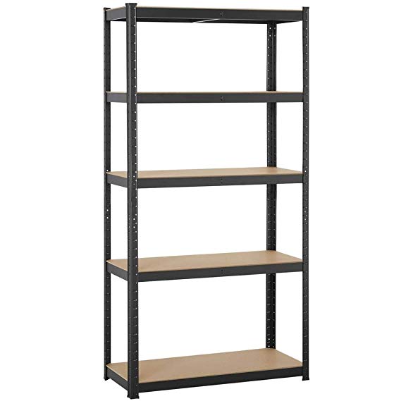 Yaheetech Heavy Duty Steel Garage Shelving Utility Storage Rack Adjustable Boltless 5-Shelf Shelving Unit Space Saver Display Stand, 71 inches Height, Black