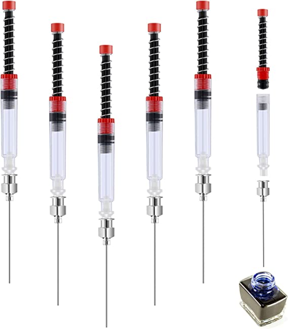 5 Pieces Fountain Pen Ink Syringe Filler Ink Filling Syringe with Metal Blunt Needle Tip Fountain Pen Spring Filler Ink Auxiliary Absorber Syringe Tool for Ink Converter