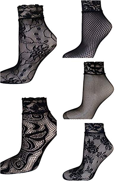 lifevv Womens Sheer Ankle Fishnet Socks Sheer Women Dress Socks(5 Pairs)