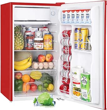 Upstreman 3.2 Cu.Ft Mini Fridge with Freezer, Single Door, Adjustable Thermostat, Refrigerator for Dorm, Office, Bedroom, Red-BR321