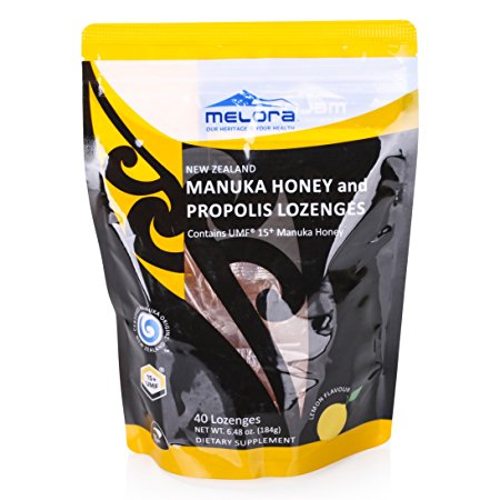 Melora UMF 15  Manuka Honey and Propolis Lozenges Lemon Flavor, 40 Pack