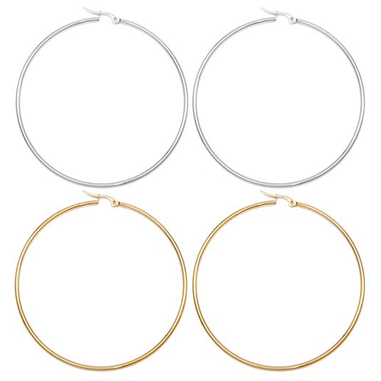 LXBSIYI Huge Gold Hoop Earrings for Women - Stainless Steel Plated 10k Gold Hooped Earrings for Women,Large 2 Hoop Earrings for Women