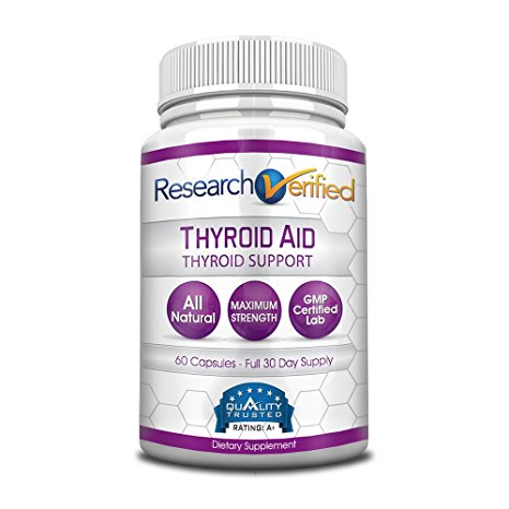 Research Verified Thyroid Aid - With Iodine, Vitamin B12, Selenium, Coleus Forskholii, Kelp, Ashwaghnada & More - 100% Pure, No Additives or Fillers - 100% Money Back Guarantee - 1 Month Supply
