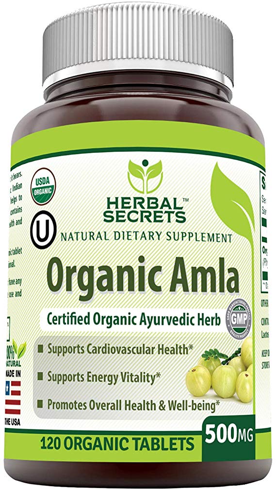 Herbal Secrets Organic Amla - 500 Mg, 120 Organic Tablet (Non-GMO) - Supports Cardiovascular Health - Supports Energy Vitality - Promotes Overall Health and Well Being*