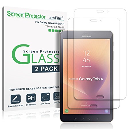 Galaxy Tab A 8.0 2017 Screen Protector Glass 2 Pack, amFilm Tempered Glass Screen Protector for New Samsung Galaxy Tab A 8.0 inch 2017 VERSION 0.33mm 2.5D 2 Pack