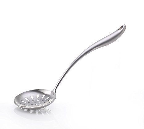 Skimmer Spoon/Strainer Ladle - Stainless Steel - with Sanding Handle - perforated style for Kitchen Food (15-in)