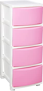 IRIS USA 4 Slim Drawer Storage, Organizer Unit for Bedroom, Closet, Kitchen, Bathroom, Laundry Room, Dorm, White Frame with Matte Soft-Pink Front Panels, Set of 1