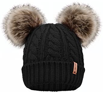 Arctic Paw Women Winter Cable Knit Fleece Lined Warm Pom Pom Beanie Hat