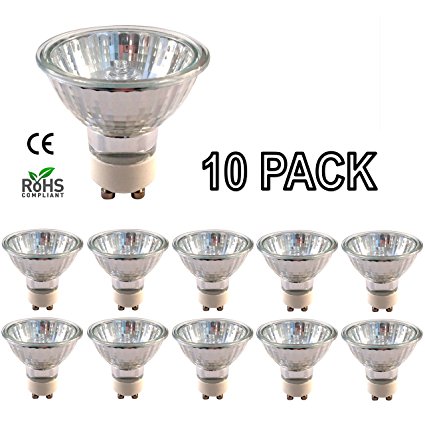 [10 Pack] Simba Lighting 35 Watt GU10 JDRC MR16 120V 35W Halogen Flood Light Bulbs Dimmable with Cover Glass Twist and Lock Twistline Base