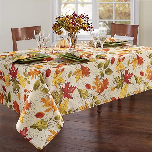 Elrene Home Fashions Autumn Leaves Fall Printed Tablecloth, 52" x 52", Multi