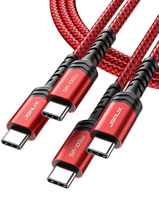 USB C to USB C Cable 100W [2-Pack 10ft], JSAUX Type to Type C Fast Charging Charger USBC to USBC Cord Compatible with MacBook Pro, iPad Mini 6, iPad Air 4, iPad Pro, Galaxy S22 S21 S20, Note 20-Red