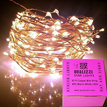 Qualizzi Starry Lights Xxx-long 80 Ft /480 Leds 2" Apart in Warm White Color. Amazingly Bright. Decorating with String Lights E-book. White 110/220v Pw Adapter for Abroad Traveling