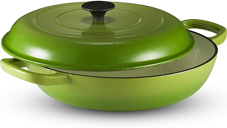 Klee Enameled Cast Iron Nonstick Sauce Pan with Lid, 3.8 Qt, 12-inch (Green)