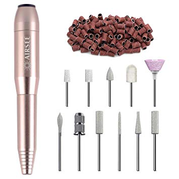 Portable Electric Nail Drill Professional Efile Nail Drill Kit For Acrylic, Gel Nails, Manicure Pedicure Polishing Shape Tools with 11Pcs Nail Drill Bits and Sanding Bands (Gold)