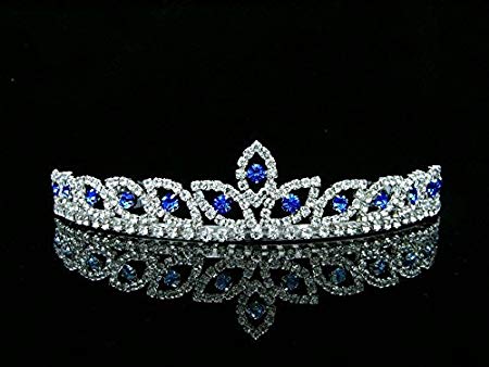Peacock Eye Bridal Wedding Prom Tiara Crown - Blue crystal silver plated T421