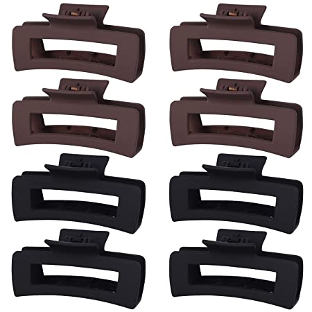 8 Pcs Large Hair Claw Clips 4.1" Non-slip Big Square Matte Hair Claw Clips Black Brown Clips for Women Girls, Strong Hold Clips for Thick Thin Hair