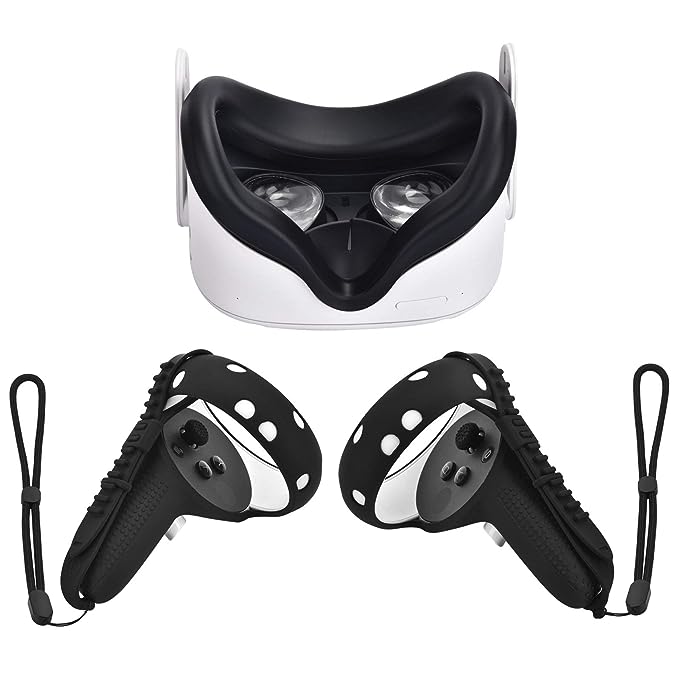 XIAOGE Silicone Controller Grip Cover for Oculus Quest 2 with Face Cover Combo, VR Headset Accessories Sweatproof Anti Collision