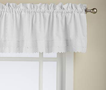 LORRAINE HOME FASHIONS Ribbon Eyelet Valance, 60 by 12-Inch, White