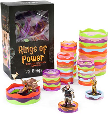 Rings of Power - Tabletop Condition Markers - RPG Board Game Accessories - Colorful Ring Set for HP, Effects, Damage, Spells, & Stats - for DND & More Strategy Games - 72 Pieces, Standard & Mini Size