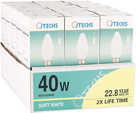 Jtechs 15 Pk, Frosted, LED, B10, Dimmable, 40 Watt Equivalent, Soft White Chandelier/Candelabra Bulbs. Excellent in Dining Areas, and Entryways. Great for Crystal and Glass Chandeliers. UL Listed.
