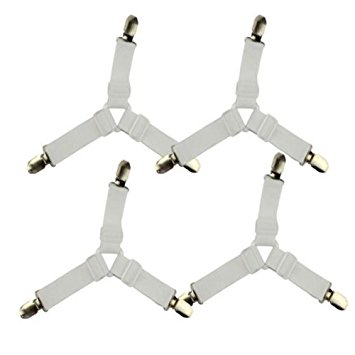 4 pcs/set Triangle Bed Mattress Sheet Clips Grippers Straps Suspender Fasteners Holder (4 pcs White)