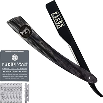 100 BLADES   Facón Professional Wooden Straight Edge Barber Razor - Salon Quality Cut Throat Shavette