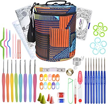 Crochet Hooks Set with Large Knitting Yarn Storage Bag - Complete Crochet Kit with Accessories for Beginners - Knitting Hook with Case - Ergonomic Starter Crocheting Needles by DiyerClub Crafts