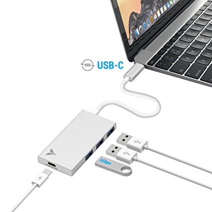 MAKETECH Ultra Slim Aluminum USB Type-C HUB with 3 USB 3.0 Data Ports and 1 USB-C Passthrough Charging Port for New Macbook Pro 2016, New Macbook 2015/2016, Chromebook Pixel and More Type-C Devices