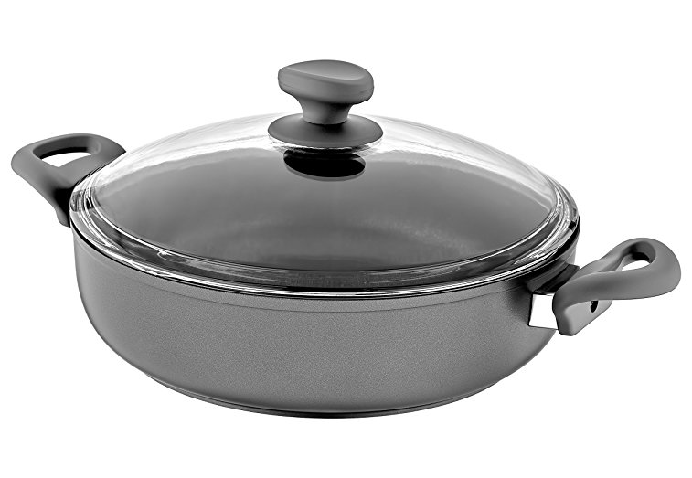 Saflon Titanium Nonstick 4-Quart Saute Pot with Tempered Glass Lid, 4mm Forged Aluminum with PFOA Free Coating from England
