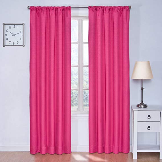 ECLIPSE Blackout Curtains for Bedroom - Kendall 42" x 54" Insulated Darkening Single Panel Rod Pocket Window Treatment Living Room, Raspberry