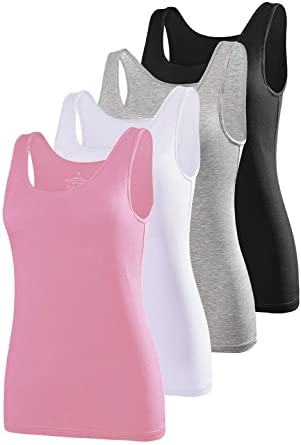 AMVELOP Elastic Tank Tops for Women Undershirts Pack of 4 Slim-Fit