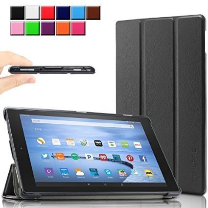 Infiland Fire HD 10 Shell Case - Ultra Slim Lightweight Tri-fold Stand Cover with Auto Wake / Sleep for Amazon Kindle Fire HD 10 Tablet (Fire 10.1" HD Display 5th Generation 2015 Release Only), Black