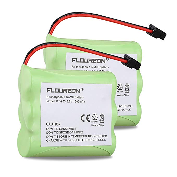 FLOUREON 2-Pack BT-905 3.6V 1500mAh Replacement Cordless Phone Battery for Uniden BT905 BBTY0663001 BBTY-0444001 BBTY-0449001