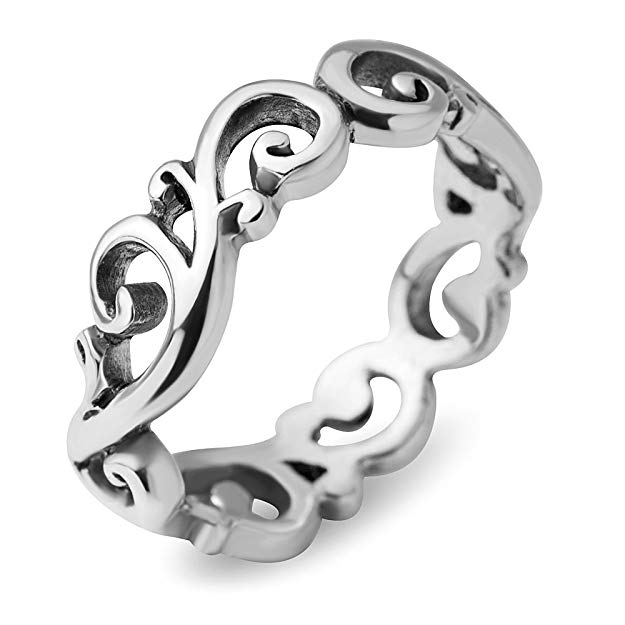 Chuvora 925 Sterling Silver Filigree Curves Swirl Pattern Wave Design Tribal Band Ring - Nickel Free