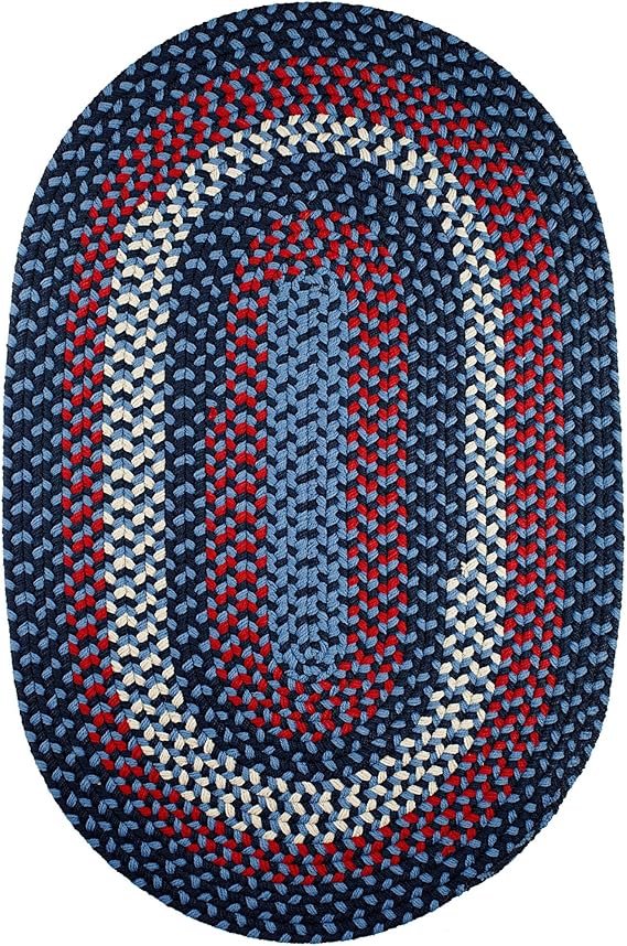 Super Area Rugs Homespun Braided Rug Indoor Outdoor Rug Textured Durable Patio Deck Carpet, Red & Blue, 3' X 5' Oval