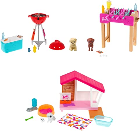 Barbie Mini Playset with Themed Accessories and Pet, BBQ Theme with Scented Grill, Gift for 3 to 7 Year Olds