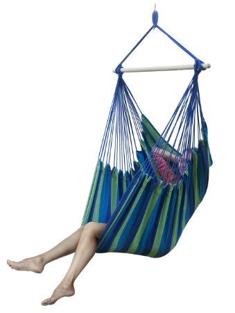 Sorbus® Large Brazilian Hammock Chair -Extra Long Bed Swing Seat for Any Indoor or Outdoor Spaces (Blue Mutli)