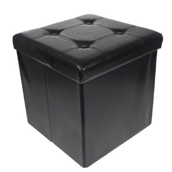 Storage Ottoman Faux Leather Collapsible Foldable Seat Foot Rest Coffee Table Black