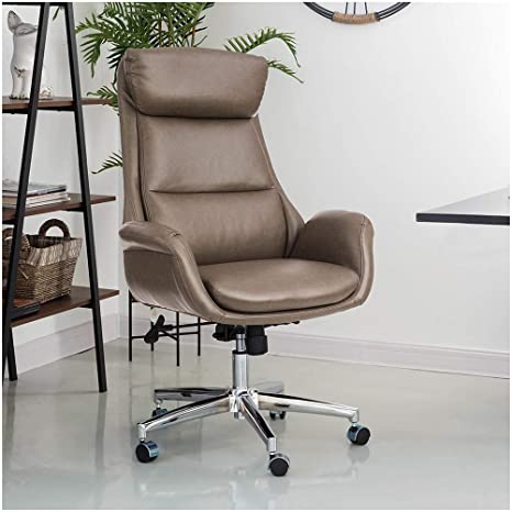 Glitzhome Mid-Century Modern Leatherette Adjustable Swivel High Back Office Chair Brownish Grey