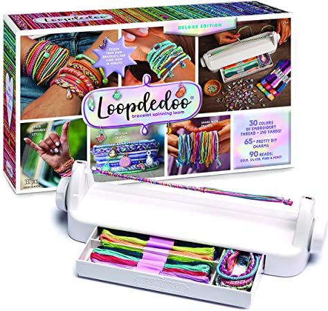 Loopdedoo Deluxe – Special Edition Award-Winning Craft Kit – DIY Friendship Bracelet Maker – Make Bracelets in Minutes – Includes 1, 30 Skeins of Thread, DIY Charms, Beads, and More!, Multi
