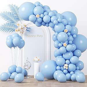 130pcs Light Blue Balloons Different Sizes 18" 12" 10" 5" Baby Blue Balloons for Boys Girls Birthday Baby Shower Gender Reveal Wedding Children's Day Decorations